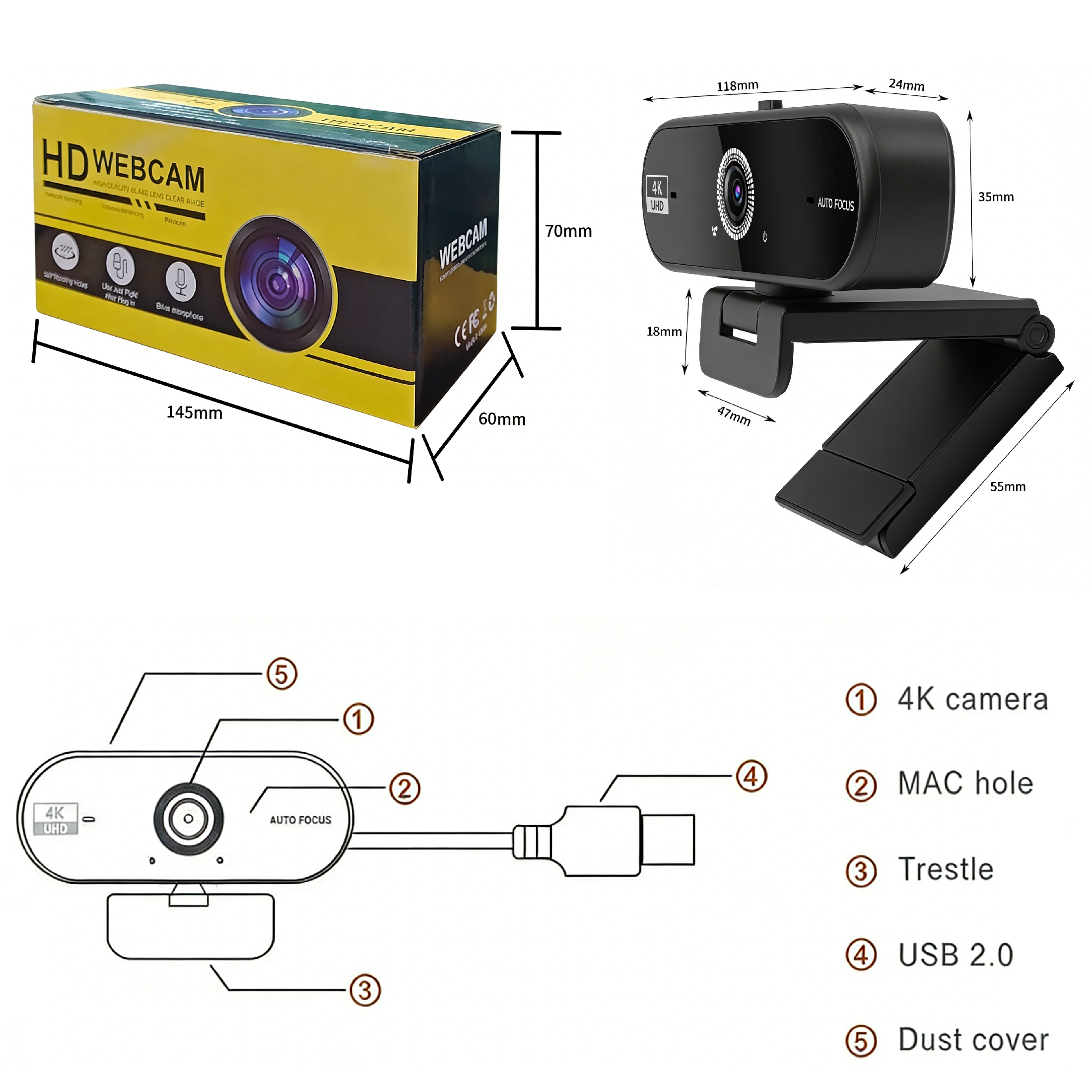 4K Webcam for PC 30fps Autofoc - Contact Pickup Mic recensie en prijs